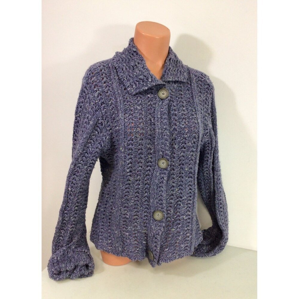 Habitat Cardigan Sweater Crochet Knit Womens Large Made USA